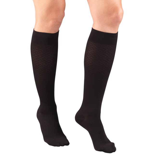 Truform Knee High Trouser Socks, Diamond Pattern: 15 - 20 mmHg, Black, X-Large