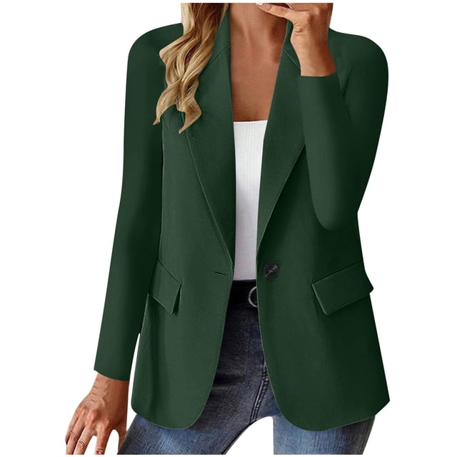 ManxiVoo Cardigan Blazer Professionnel pour Femmes, Ouvert à l'Avant, Léger, Tenue de Bureau Polyvalente, Pièce de Superposition de Printemps, Taille g, Vert