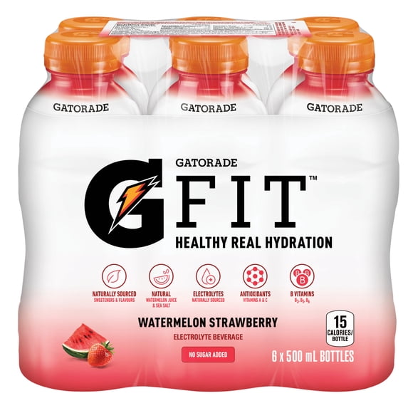 Gatorade Fit Pastèque Fraise Boisson Électrolyte 6 x 500 mL, Bouteilles