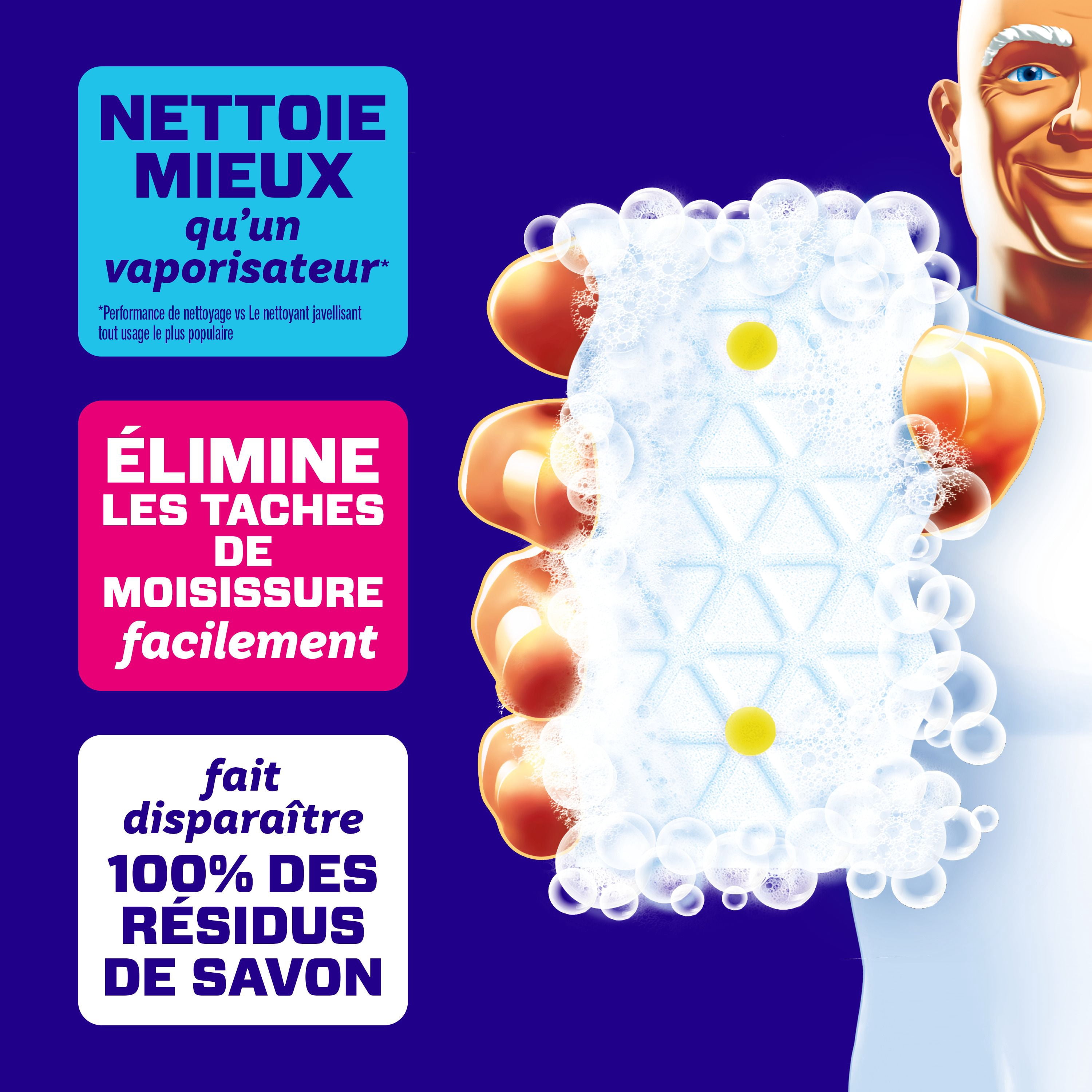 Mr. Clean Éponge EffaceurMagique, Nettoyant pour Salle de Bain, Nettoyant pour Résidus de Savon, Douche et Baignoire, Bain 2 en 1, 2 Unités