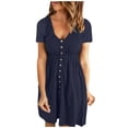 thumbnail image 1 of Birdeem Robe Femme Mode Décontractée Confortable Unie à Manches Courtes Col Rond Boutonnée Longueur Genou, 1 of 1