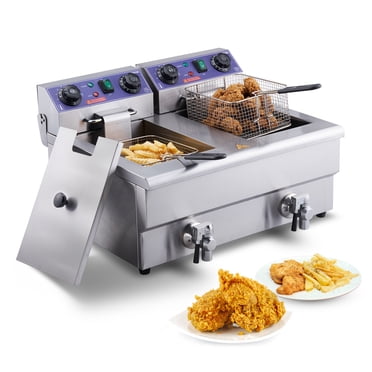 VEVOR Friteuse Électrique Commerciale, 24 L 3000 W avec Double Panier Amovible, Friteuse de Comptoir Électrique en Acier Inoxydable avec Contrôle du Temps et Filtration de l'Huile