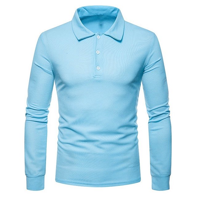 RXIRUCGD Men's Long Sleeved Solid Color Button Up Collar Top, Light Blue, Size: M