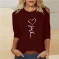 thumbnail image 1 of Jsaierl Chemises Foi de Jésus pour Femmes Croix Chrétienne Graphique Manches 3/4 Hauts Décontractés Col Rond Blouses Tuniques Classiques Tendance, 1 of 5