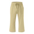 thumbnail image 3 of Plebaso Boys Girls Capris Pants Cotton Linen Drawstring Casual Pants Lightweight Cropped Pants with Pockets, 3 of 5