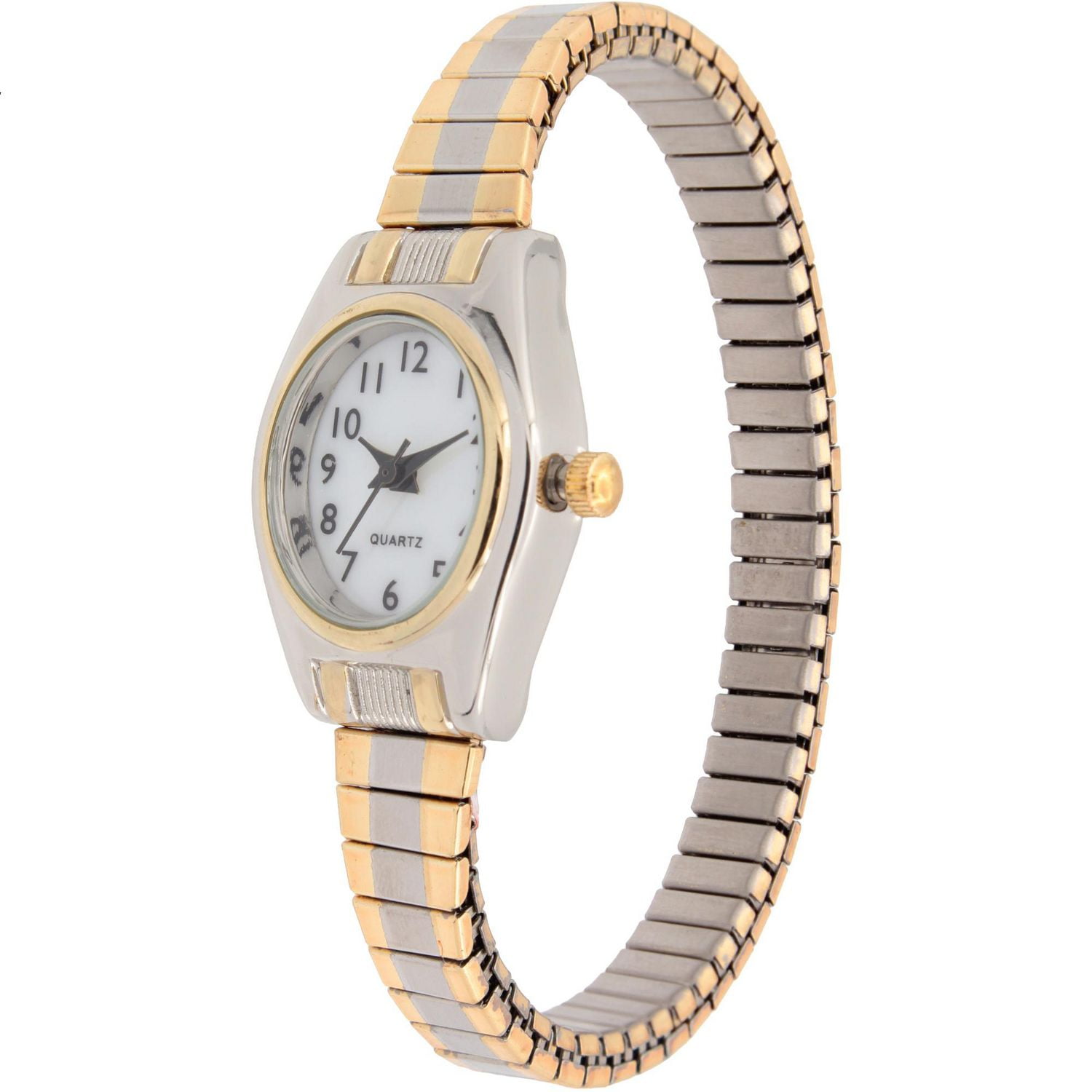 Montre pour femme à mouvement quartz – deux tons avec cadran blanc et chiffres noirs