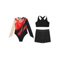thumbnail image 3 of Zaldita Kids Girls Gymnastics Leotards Shiny Rhinestones Mesh Back Keyhole Unitards Jumpsuits with Crop Tops Shorts Red 10, 3 of 5