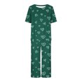 thumbnail image 3 of Offre à Durée Limitée Iumwxz Pyjamas Doux Tendance Ensembles Assortis Tenues de Voyage pour Femmes Col Ras du Cou à Motif de Cœur Manches Courtes Taille Élastique Pantalon Court Tenues pour Femmes Tenue de Rue, 3 of 4