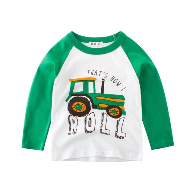 KYAIGUO T-Shirt Décontracté pour Tout-Petits Garçons 1-9 Ans Bébé Dessin Animé Manches Longues T-Shirt Printemps Automne Col Rond