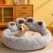 Pet Dog Bed Cushion, Paw-Shaped, 60 cm Diameter, Soft and Warm, All-Season Cozy Sleeping Mat with Removable Washable Cover