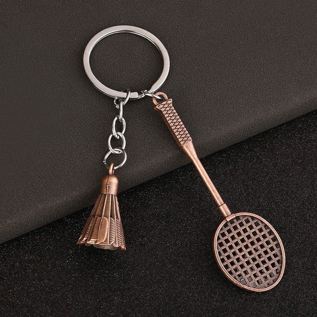 Simulated Badminton Keychain Pendant | Silver Alloy Souvenir | Sports Lovers Gift | Durable 8x3cm Accessory | Novelty Racket & Shuttlecock Design | 1 Piece