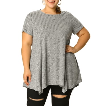 Agnes Orinda Women's Plus Size Tunic Tops  Summer Crew Neck Flowy Swing Loose Short Sleeve Knit T Shirt Tops Blouse Casual 3X Gray