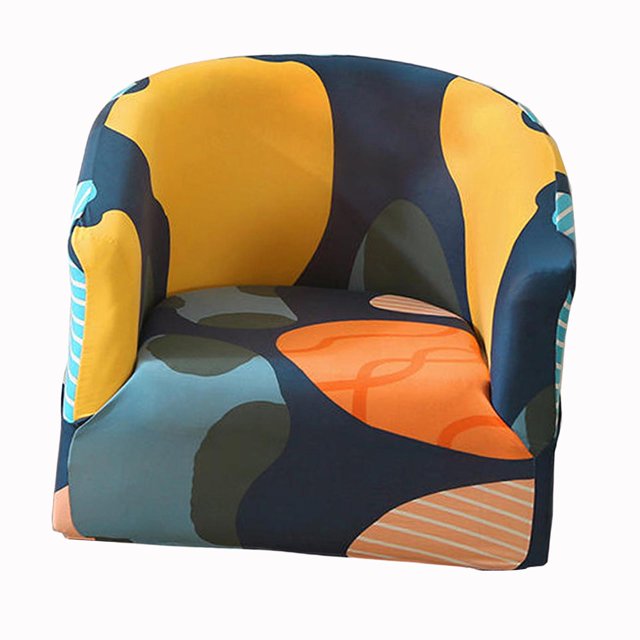 Stretch Tub Chair Covers Armchair Slipcovers Single Sofa Seat Cover Club Chair by Siruishop, featuring a multicolour abstract pattern with shades of yellow, orange, blue, and green. Designed to fit snugly on single tub chairs, this washable slipcover protects furniture in living rooms or other spaces. Made from stretchable fabric for easy application and removal.