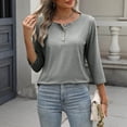 thumbnail image 4 of Lenpel Hauts pour Femmes à Manches 3/4 Printemps Été Col Ras du Cou Quart de Bouton T-Shirts Décontractés Tunique Tee Blouses, 4 of 7