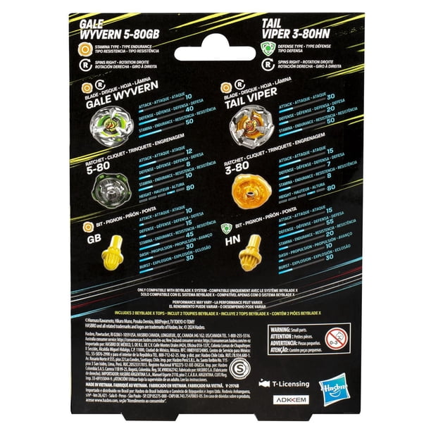 Beyblade X Gale Wyvern 5-80GB and Tail Viper 3-80HN Top Dual Pack