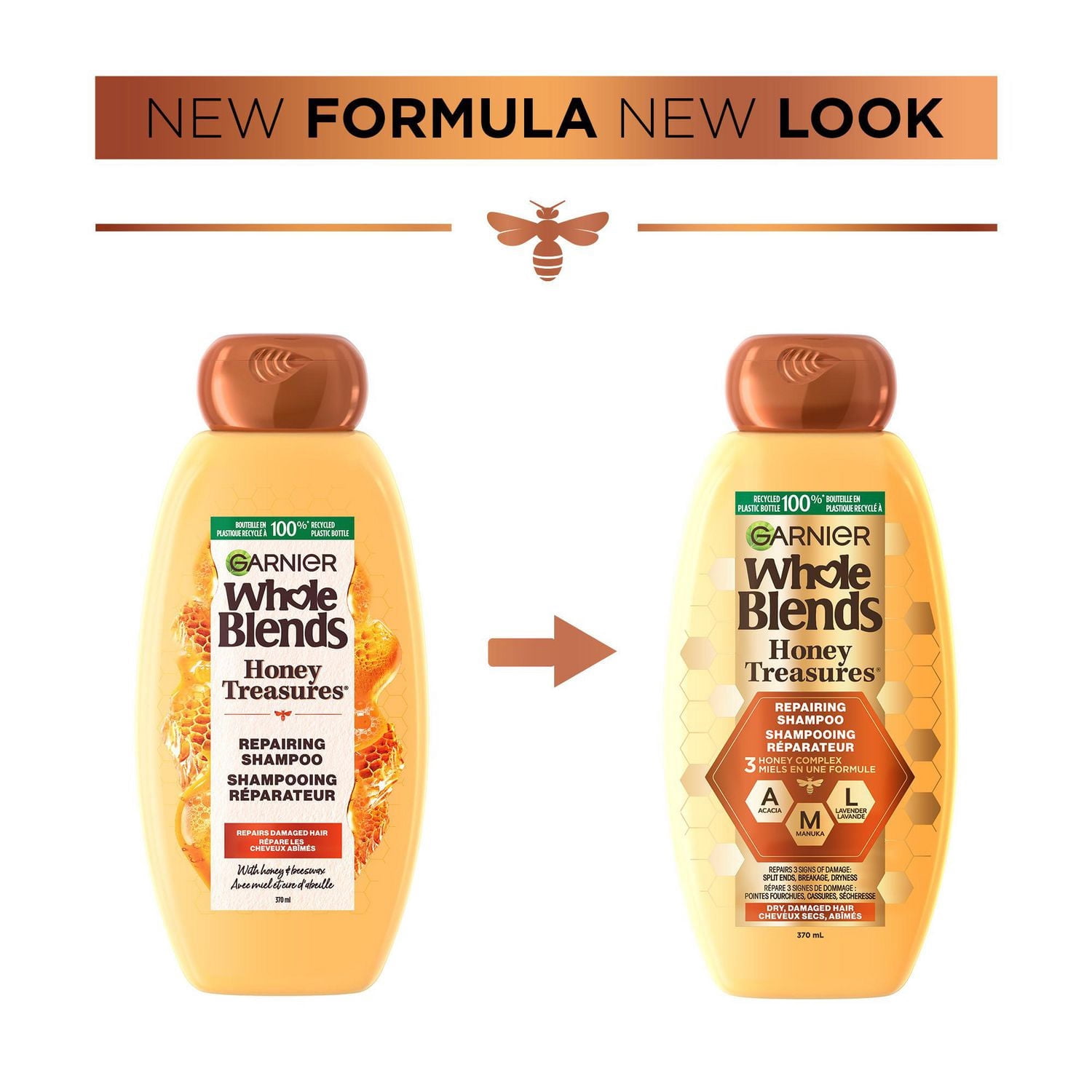 Garnier Whole Blends Trésors de Miel Shampooing Réparateur pour Cheveux Abîmés et Secs
