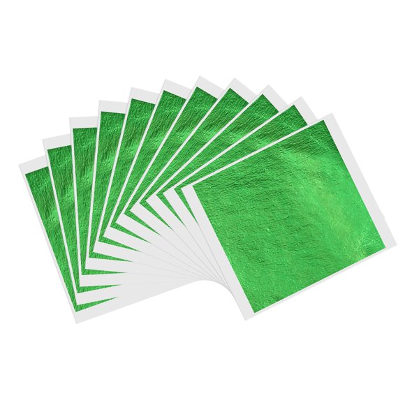 KINNO Feuilles de Feuilles d'Or, 100 Feuilles 3.15 Pouces" par 3.35 Pouces" Feuille d'Or Dorée Verte pour Peintures, Arts et Artisanat, Décoration d'Ongles, Meubles