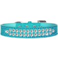 thumbnail image 1 of Two Row Clear Jewel Croc Dog Collar Turquoise Size 16, 1 of 1