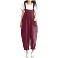 thumbnail image 1 of fartey Women Plus Size Cotton Linen Romper Casual Sleeveless Square Neck Relaxed Overalls Pockets Adjustable Strap Solid Color Rompers, 1 of 6