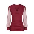 thumbnail image 3 of AherBiu Going out Tops for Women Mesh Sparkly Long Sleeve Shirts Deep V Neck Ruched Tunic Tops Blouse, 3 of 5