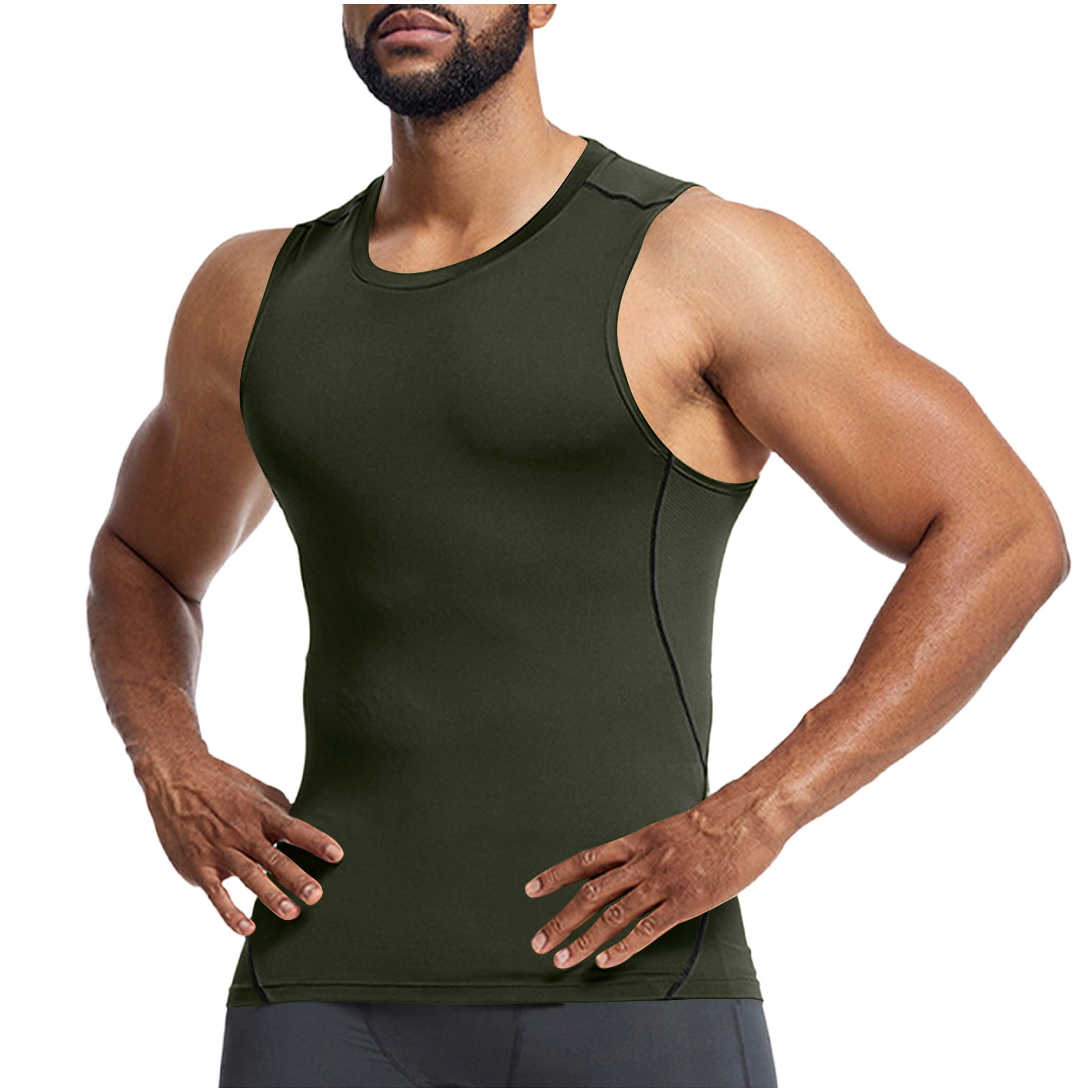 Yuyuzo Workout Tank Tops for Men Round Neck Slim Fitted Quick Drying Sleeveless Athletic Muscle T Shirts