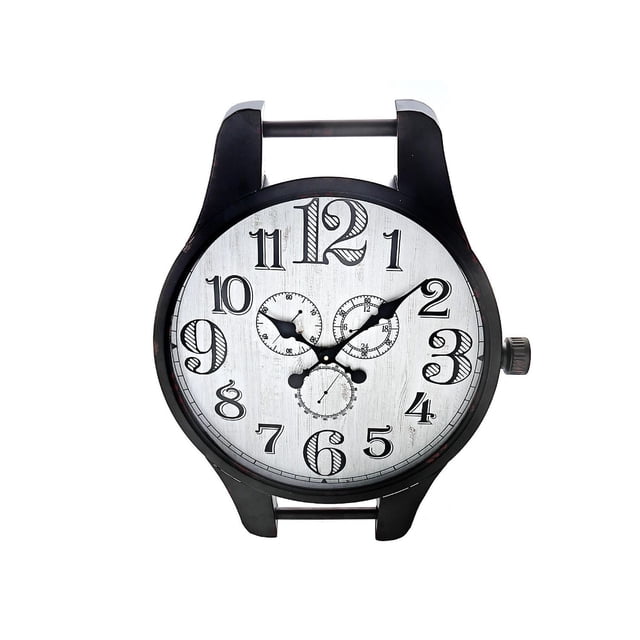 Montre en Métal Noire en Forme d'Horloge avec Cadran Rond Blanc Présentant de Grands Chiffres Noirs de Style Vintage, Trois Cadrans Plus Petits et des Aiguilles Noires des Heures et des Minutes, Idéale comme Horloge Murale, Déco Maison et Cadeau.
