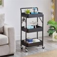 thumbnail image 2 of Pemberly Row 3-Tier Metal Storage Utility Rolling Cart with Foldable in Black, 2 of 14