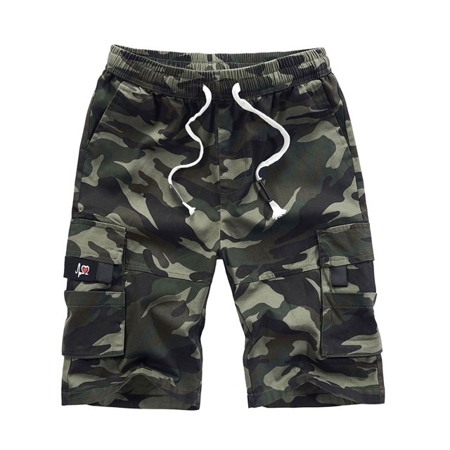 HIMONE Men Casual Work Shorts Pants Drawstring Summer Beach Elastic Waist Pockets Cargo Shorts Plus Size Camo Lounge Combat Shorts