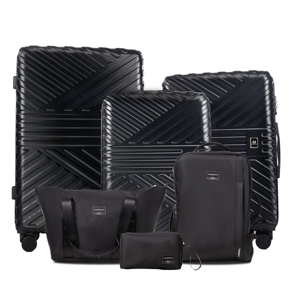 Travelhouse Ensemble de Bagages Rigides 6 Pcs : Valise Légère avec Sac à Dos de Cabine, Sac de Voyage et Cubes de Rangement, Noir.