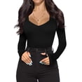 thumbnail image 2 of GPOECD Combinaison Décontractée pour Femmes, Couleur Unie, Encolure Carrée, Manches Longues, devant à Boutons, Coupe Ajustée, Justaucorps Combinaison pour Femmes, Extensible, Combinaisons pour Femmes, Confortable 01_Black,TG, 2 of 5