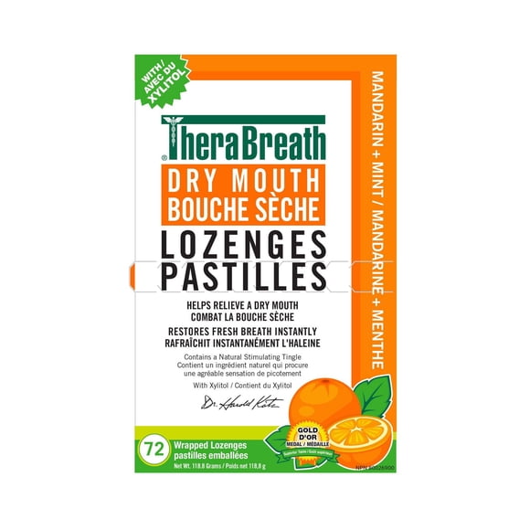 TheraBreatTheraBreath Lot de 100 pastilles à bouche sèche recommandées par les dentistes, sans sucre, saveur menthe mandarine