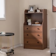 Giantex 3 Drawers Dresser for Bedroom, Storage Dresser Chest w/Anti-toppling Device, Tall Nightstand, Walnut