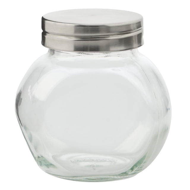 Trudeau Marshall Spice Jar, 210ml glass container with a rounded square shape and stainless steel lid, featuring dual-sided shaker inserts for versatile dispensing, ideal for kitchenware and food dispensers, also suitable for storing herbs and seasonings.