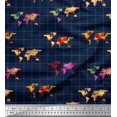 thumbnail image 1 of Soimoi Blue Moss Georgette Fabric Check & World Map Print Fabric by the Yard 42 Inch Wide, 1 of 1