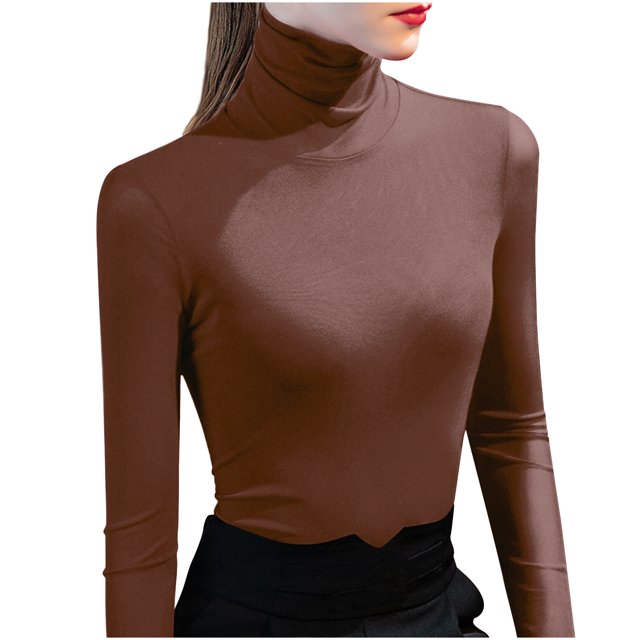 Besolor Womens Turtleneck Long Sleeve Tops Slim Fitted Basic Shirts Plus Size Solid Color Going out Tees Tights