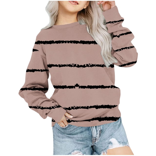 Yuyuzo Chandails en Molleton pour Filles Tout-Petits Col Rond Manches Longues Décontracté Confortable Rayé Chandail d'Automne pour Bébé Fille