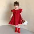 thumbnail image 2 of Été Tout-Petits Filles Pétale Manches en Vrac Robe Casual Robe Volantée Dos Solide Bowknot une Ligne Robes Tenue pour Enfants 2-7 Ans, 2 of 7