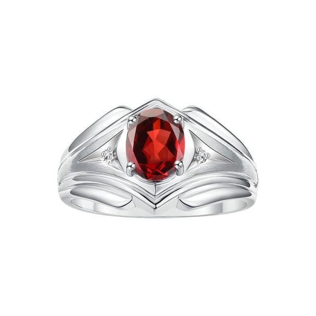 RYLOS Men's Rings 14K White Gold Rings Classic Designer Style 9X7MM Oval Gemstone & Diamond Ring Garnet January Birthstone Rings For Men Size 11