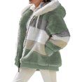 thumbnail image 2 of Women Fuzzy Fleece Hooded Coat Open Front Color Block Fluffy Hoodies Jacket Outwear with Pockets, 2 of 4