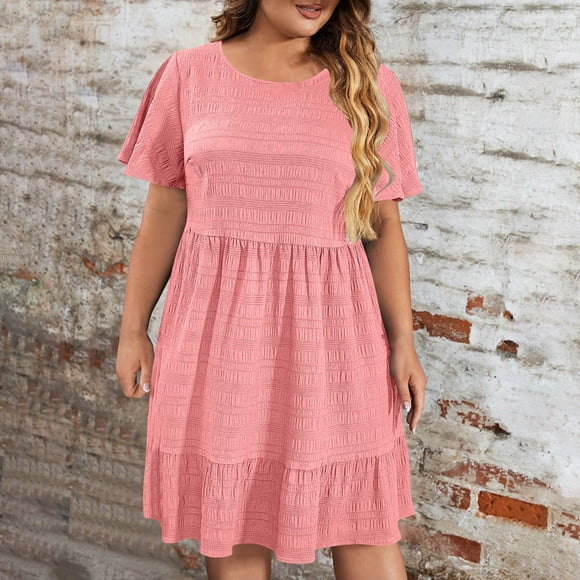 Weiqiqre Robes d'Été pour Femmes Décontractées Amples Mignonnes à Volants Manches Courtes Fluides Mini-Robe Robe d'Été