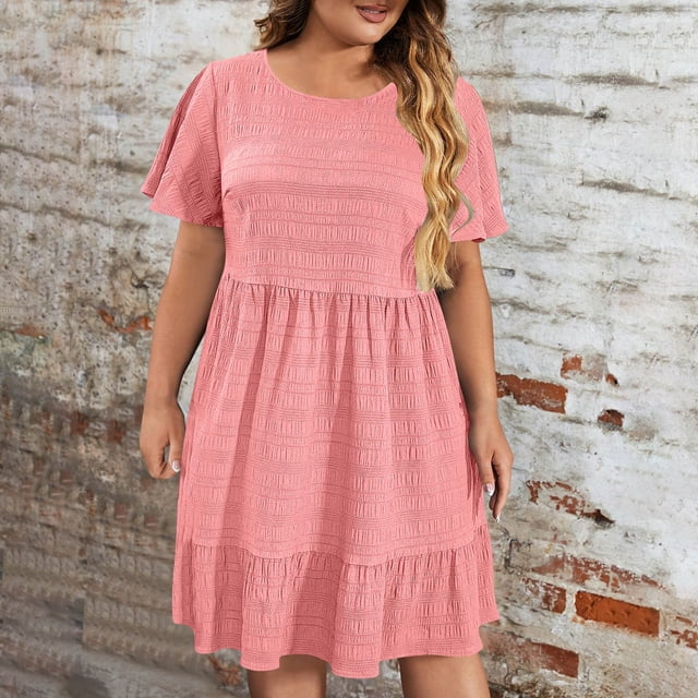 Weiqiqre Robes d'Été pour Femmes Décontractées Amples Mignonnes à Volants Manches Courtes Fluides Mini-Robe Robe d'Été