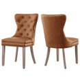 thumbnail image 1 of Subrtex Leather Button Anchor Studded Indoor Dining Chair, Brown (Set of 2), 1 of 7