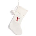 thumbnail image 1 of Christmas Knitted Stocking With Personalised Alphabet Knitting Gift Letter Initial White V, 1 of 9