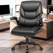 COOLHUT PU Leather Small Office Chair, Ergonomic Desk Chair with Flip-up Armrests and Wheels, Adjustable Height Computer Gaming Chair, Space Saving, 360 Swivel & Tilt Home Office Chair, 300LBS