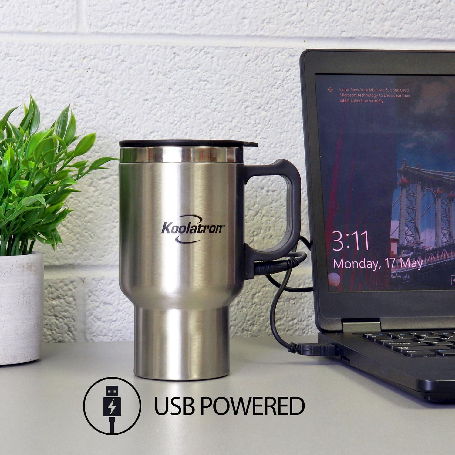 Koolatron Tasse chauffante électrique 12V/USB (argentée), mug chauffant portable pour voiture, camion et en déplacement