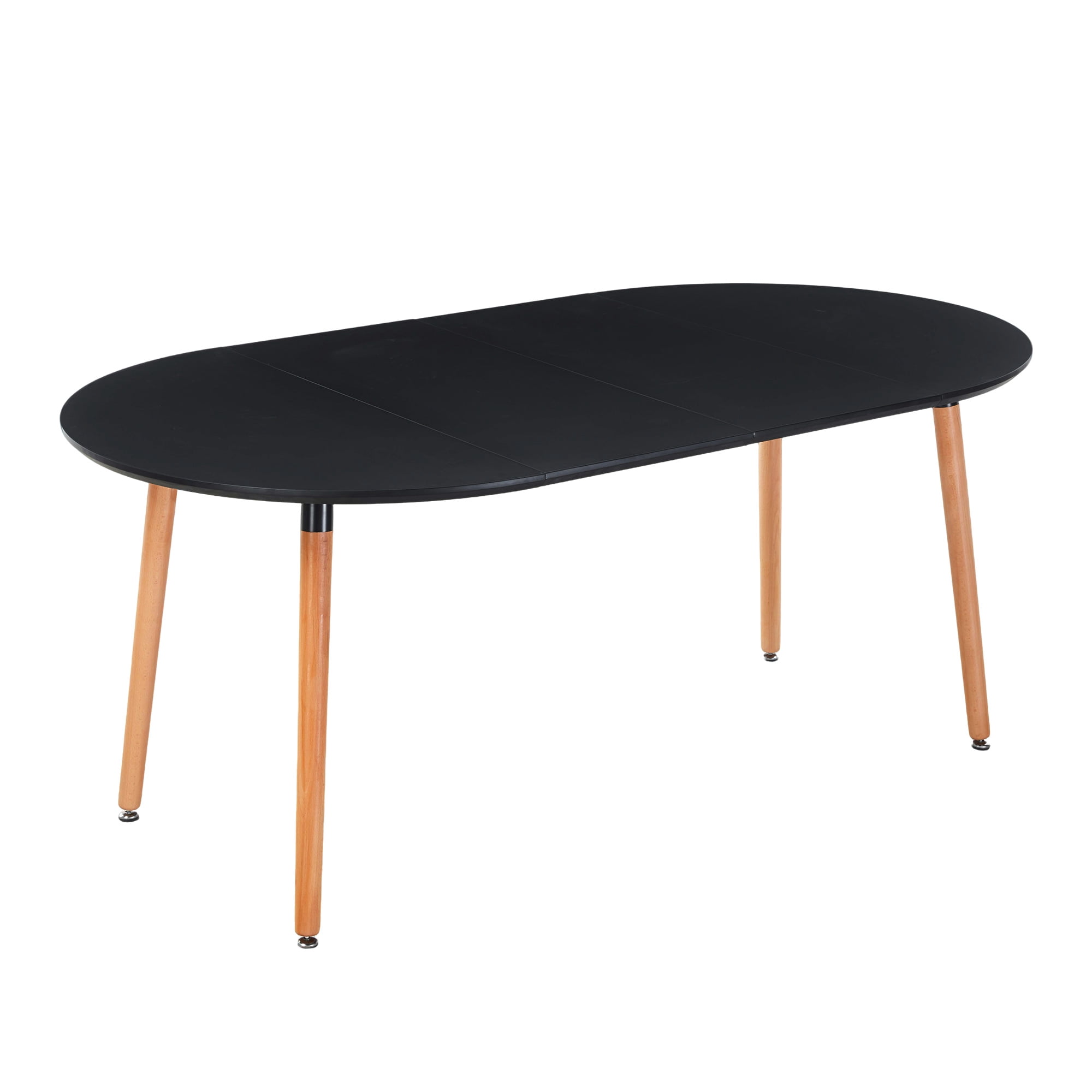 Noble House Table à Manger Ronde Extensible, Pied en Bois, Dessus de Table en MDF Noir, Utilitaire Polyvalent, Noir