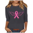 thumbnail image 2 of Jsaierl Hauts Graphiques à Ruban Rose pour Femmes, Chemises contre le Cancer du Sein, Manches 3/4, Col Rond, chandail-Over, T-Shirts de Lutte contre le Cancer, Blouses d'Octobre, 2 of 5