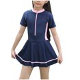 thumbnail image 1 of Pisexur Girls Swimsuits Maillots de Bain pour Filles Protection Solaire Maillots une Pièce pour Filles Maillot de Bain Hawaïen à Jupe pour Enfants Filles Robe de Bain d'Été Manches Courtes Tenue de Bain 2-9 Ans, 1 of 9
