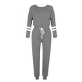 thumbnail image 4 of Moxiu Women's Long Sleeve Color Block Set - 2 Piece Spring Wide Leg Sweatpants Casual Sweat Set Gray,XXL, 4 of 6