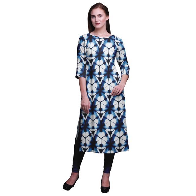 Bimba Kurtis Droits pour Femmes Longue Robe Kurti Imprimée Haut Indien à Manches 3/4
